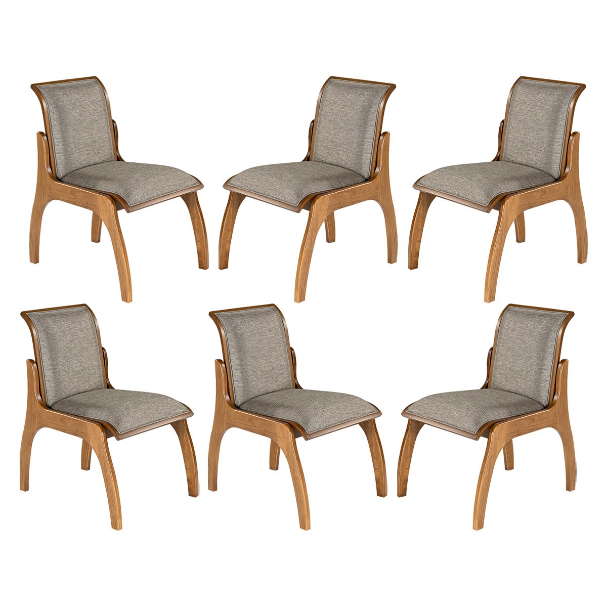 Kit 6 Cadeiras de Madeira Maciça Imbuia para Mesa de Jantar 55x82 Cm Barcelona Linho Cinza L55 - RMI