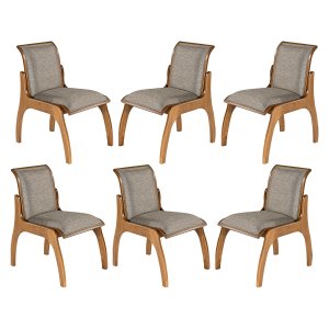 Kit 6 Cadeiras de Madeira Maciça Imbuia para Mesa de Jantar 55x82 Cm Barcelona Linho Cinza L55 - RMI