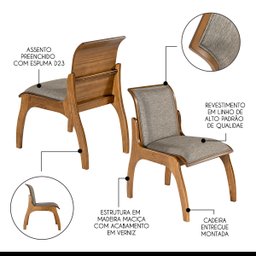 Kit 6 Cadeiras de Madeira Maciça Imbuia para Mesa de Jantar 55x82 Cm Barcelona Linho Cinza L55 - RMI - 4