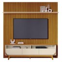 Ver imagem 2 de Estante Home Theater com Bancada Suspensa Luna 30com Cristaleira Marina Cinamomo Off White - Madetec