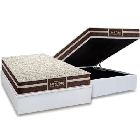 Cama Box Baú Casal: Colchão Anatômico Probel Guarda Costas Extra Firme + Base Crc Courano White (