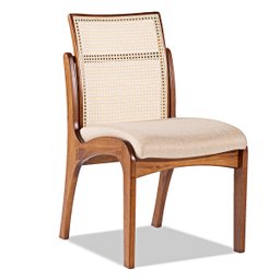 Cadeira para Mesa de Jantar Lisboa com Encosto em Rattan Madeira Maciça Linho Bege M58 RMI - 1