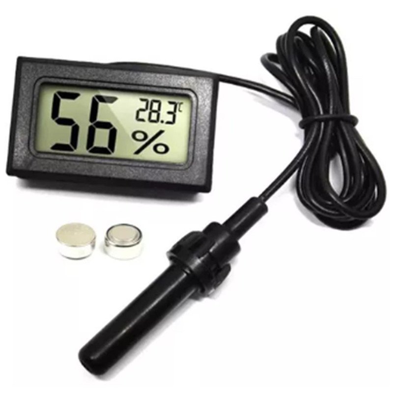 Termômetro Digital Temperatura Umidade Com Sonda Pilhas - 1