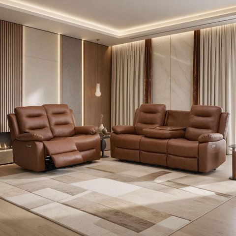 Kit Poltronas Cinema 2 e 3 Lugares Reclinável Elétrica com Massagem Montelli L07 Couríssimo