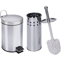 Kit Lixeira Aço Inox e Escova Sanitária com Suporte Pratico - 4