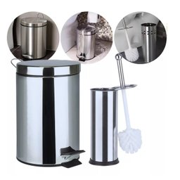 Kit Lixeira Aço Inox e Escova Sanitária com Suporte Pratico - 2