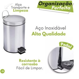 Kit Lixeira Aço Inox e Escova Sanitária com Suporte Pratico - 8