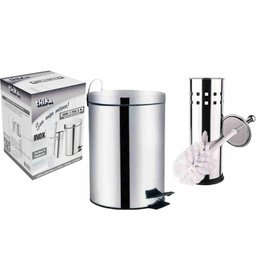 Kit Lixeira Aço Inox e Escova Sanitária com Suporte Pratico - 3