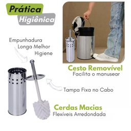 Kit Lixeira Aço Inox e Escova Sanitária com Suporte Pratico - 7