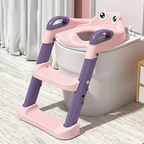 Troninho Infantil com Escada e Assento Redutor Ajustável Almofadado para Vaso Sanitário