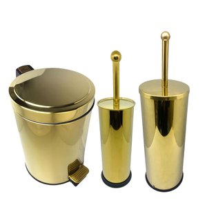 Kit Lavabo Inox Dourado Lixeira 5l Escova Sanitaria Papeleira France Fineza