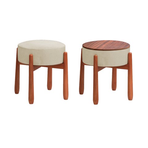 Puff Decorativo Redondo Luxo - Tecido Linho Palha