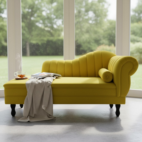 Recamier Decorativo Divã Amsterdã 187cm Lado Esquerdo Suede Amarelo