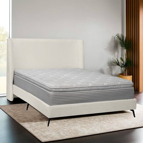 Kit Cabeceira e Base Cama Box Orgânica Montreal 144x205cm Casal Bouclê - Sofa Store:bouclê Bege Clar