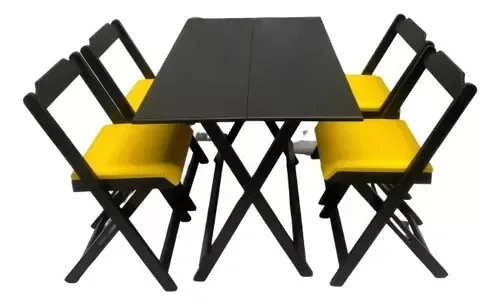 Conjunto Mesa Dobrável 120x70 C/4 Cadeiras Estofadas Amarelo - 3