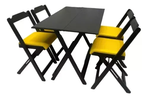 Conjunto Mesa Dobrável 120x70 C/4 Cadeiras Estofadas Amarelo