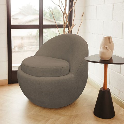 Poltrona Decorativa Orgânica Kaira Base Fixa Bouclé Marrom - Nexta Casa