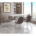 Ver imagem 1 de Mesa Jantar Londres Retangular Branca 137x90 6 Cadeiras Estofadas Nude Médio Ferro Branco
