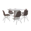 Ver imagem 6 de Mesa Jantar Londres Retangular Branca 137x90 6 Cadeiras Estofadas Nude Médio Ferro Branco