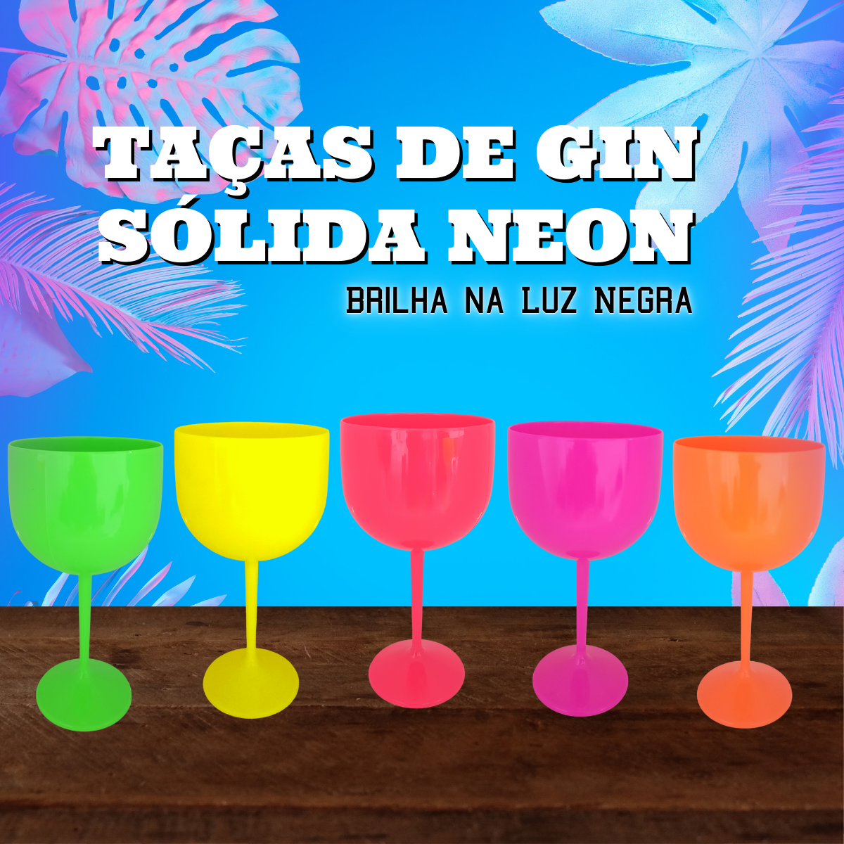 7 Taças De Gin Acrílico Sólido Neon Luz Negra 550 ML:Vermelho Neon - 2