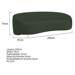Sofá 3 Lugares 200cm Orgânico Luxo Recepção Amore Linho Verde - 3 Sofá 3 Lugares 200cm Orgânico Luxo Recepção Amore Linho Verde - 3