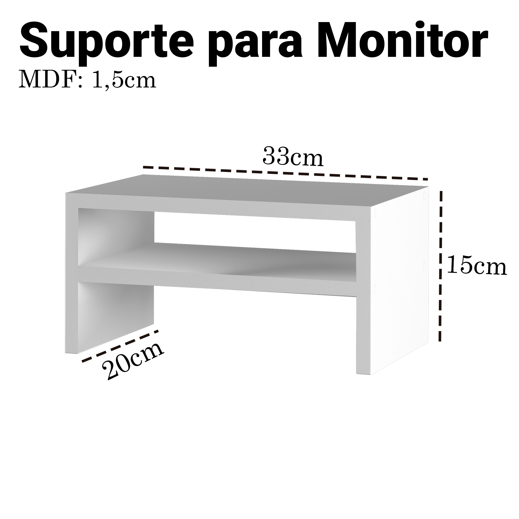 Suporte Elevado para Monitor em Mdf - Organizador de Mesa 15cm X 33cm - 2