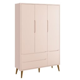 Quarto de Bebê Retrô 3 Portas Rosa Fosco com pé retrô madeira Reller - 7