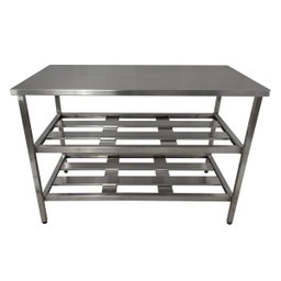Mesa Aço Inox Profissional 100x60x90cm com 2 Prateleiras Fenestradas Nortinox Stander - 3
