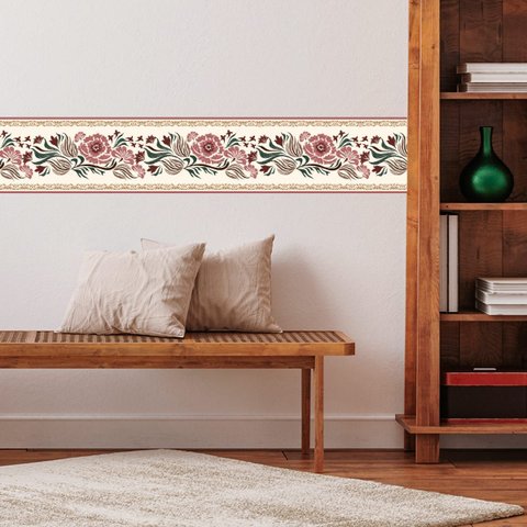 Faixa Decorativa Adesiva (autocolante) - Floral com Tons Marrom e Dourado