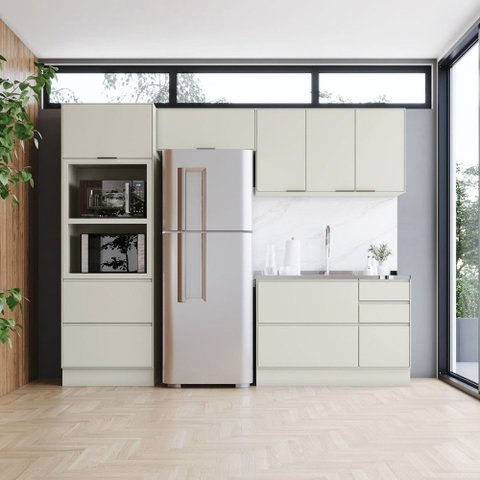 Cozinha Compacta Fineze 6 Portas 6 Gavetas 100% MDF Areia Hp - Henn