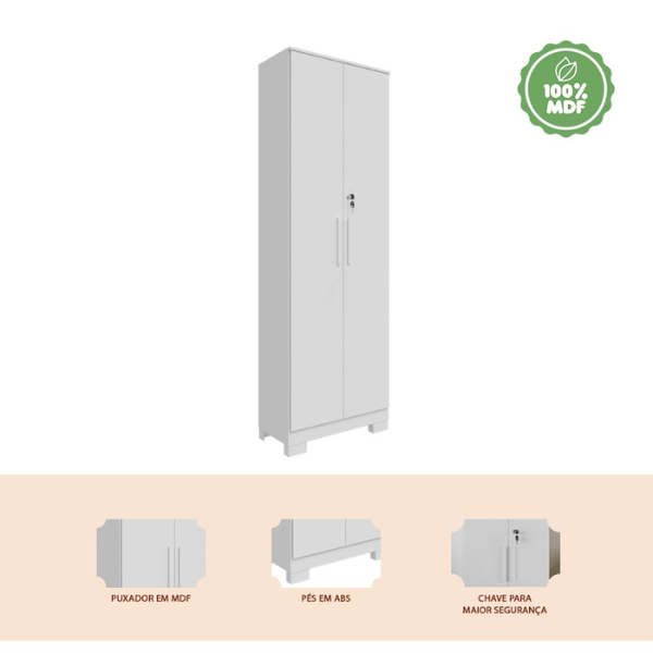 Armário Multiuso 2 Portas com Chave Bordo Ronipa Branco 100% Mdf - 5