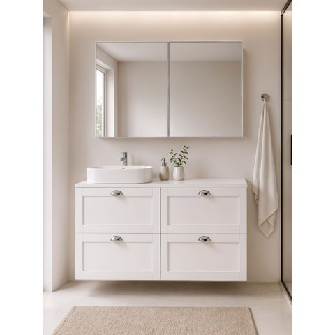 Gabinete para Banheiro com Tampo Cuba e Armário 120cm Retro MDF Branco Milano - On Móveis