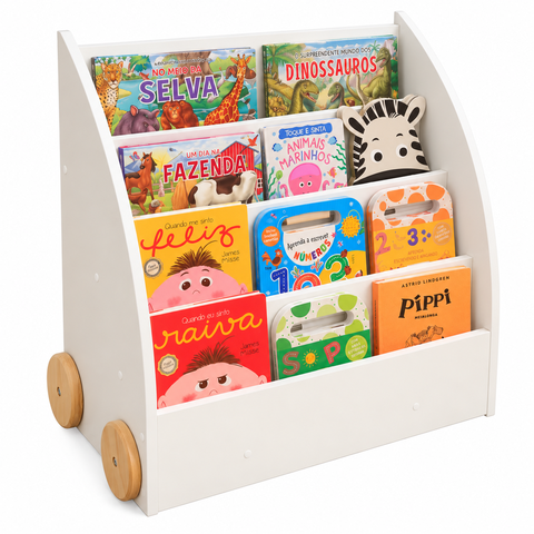 Estante Infantil Branca Livreiro Montessori Porta Livros e Revisteiro de MDF - Hanna