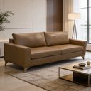 Ver imagem 1 de Sofá 3 Lugares para Sala Living 240cm Pés Madeira Blossom L06 Couro Amêndoa - Lyam Decor