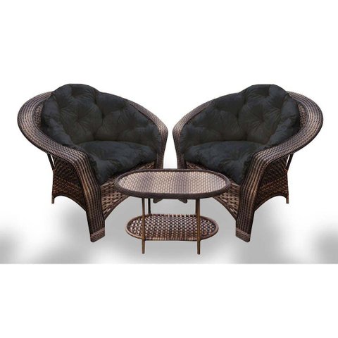 Conjunto de Poltronas Fibra Sintética 19 - 2 Poltronas + 1 Mesa Centro - Tecido Duna Preto