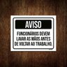 Placa Sinalização - Aviso Funcionários Lavar Mãos 27X35 - 1