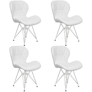 Kit 4 Cadeiras Charles Eames Slim Eiffel Base Metal Cromado - Branco