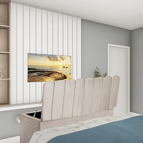Calçadeira Baú Recamier King 190CM Alanis Suede Bege - D A DECOR