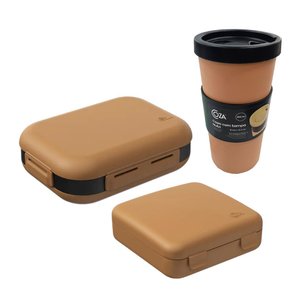 Kit Marmita Hermética Sanduicheira Lanche e Copo - Marrom