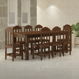 Conjunto Mesa Safira Em Madeira Maciça 220x88 Com 8 Cadeiras Castanho Nemargi - 1