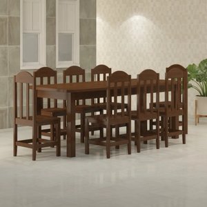 Conjunto Mesa Safira Em Madeira Maciça 220x88 Com 8 Cadeiras Castanho Nemargi