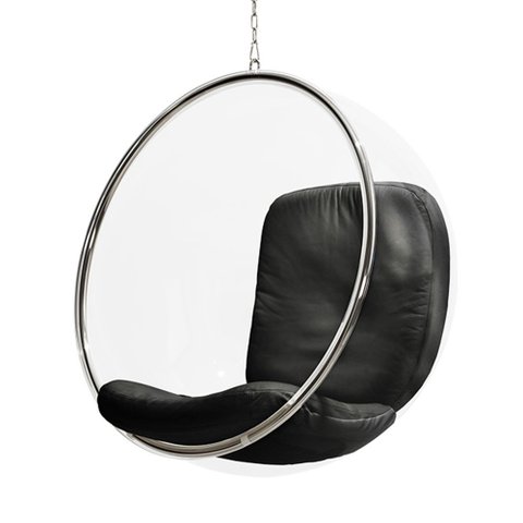 Poltrona Bubble Chair Acrilico com Estofado Couro Natural - Preto