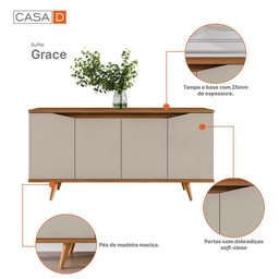 Balcão Buffet Grace Versátile com 4 Portas 1,60 Off-white/cedro - 6