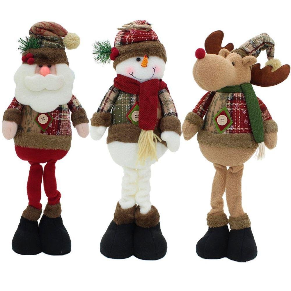 Kit Trio Bonecos de Natal Boneco de Neve Papai Noel Rena 50cm