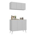 Ver imagem 1 de Kit Armário de Cozinha Aéreo e Balcão 3 Portas Retrô Multimóveis Mp2168 Branco