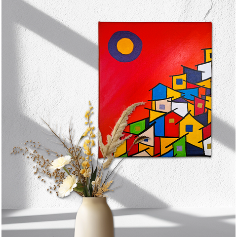 Mini Quadro  Decorativo Pintado a mão de Paisagem Urbana 30x25cm