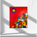 Ver imagem 2 de Mini Quadro  Decorativo Pintado a mão de Paisagem Urbana 30x25cm