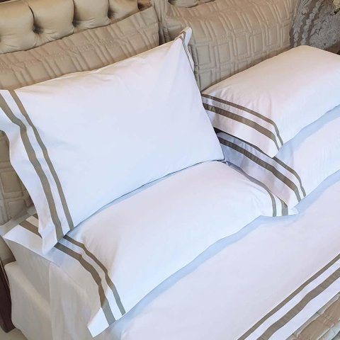 Jogo de Cama King 200 Fios Davos - Marken Fassi Branco/Rosa