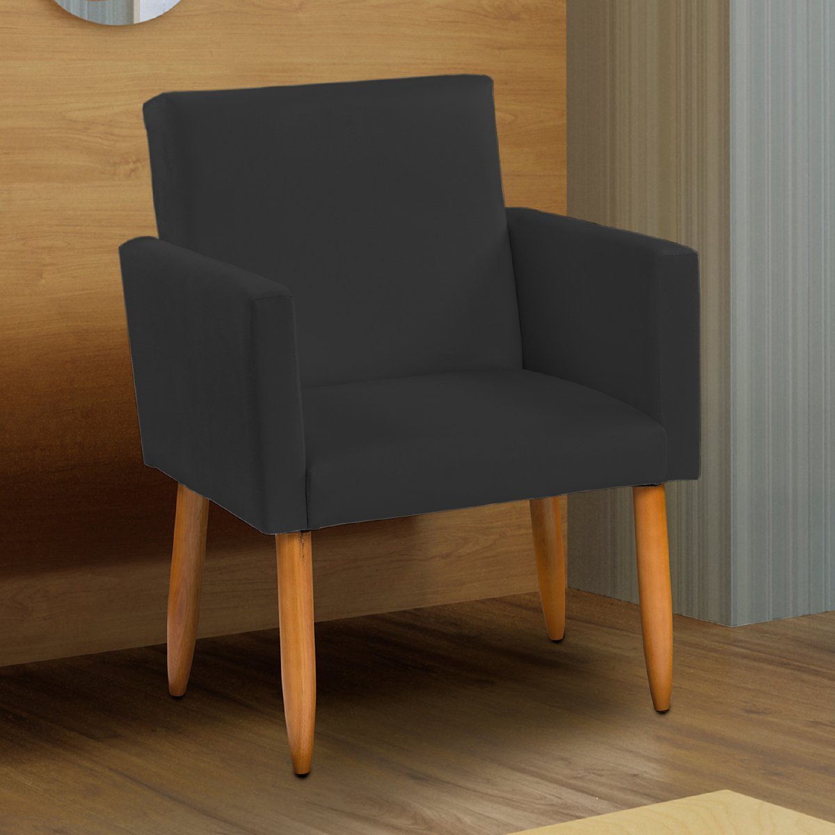 Poltrona Decorativa Cadeira Reforçada Para Sala E Recepção Escritório Suede Cores Pé Castanho - 1