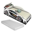 Ver imagem 1 de Cama Infantil Carro Baú Quarto Criança Montessoriana Grade Conforto Proteção com Colchão Cor Branco